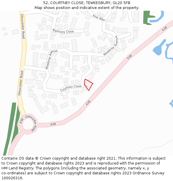 52, COURTNEY CLOSE, TEWKESBURY, GL20 5FB: Location map and indicative extent of plot