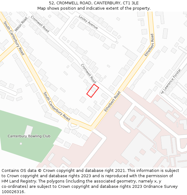 52, CROMWELL ROAD, CANTERBURY, CT1 3LE: Location map and indicative extent of plot