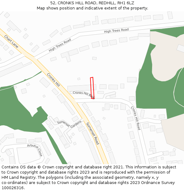 52, CRONKS HILL ROAD, REDHILL, RH1 6LZ: Location map and indicative extent of plot