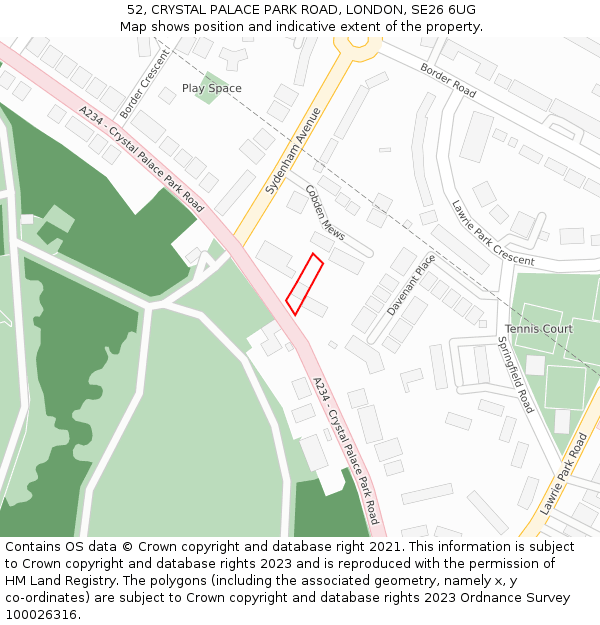 52, CRYSTAL PALACE PARK ROAD, LONDON, SE26 6UG: Location map and indicative extent of plot