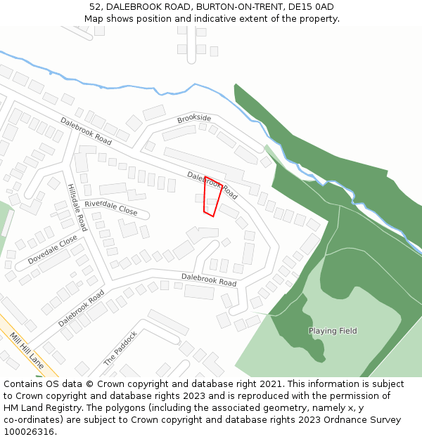 52, DALEBROOK ROAD, BURTON-ON-TRENT, DE15 0AD: Location map and indicative extent of plot