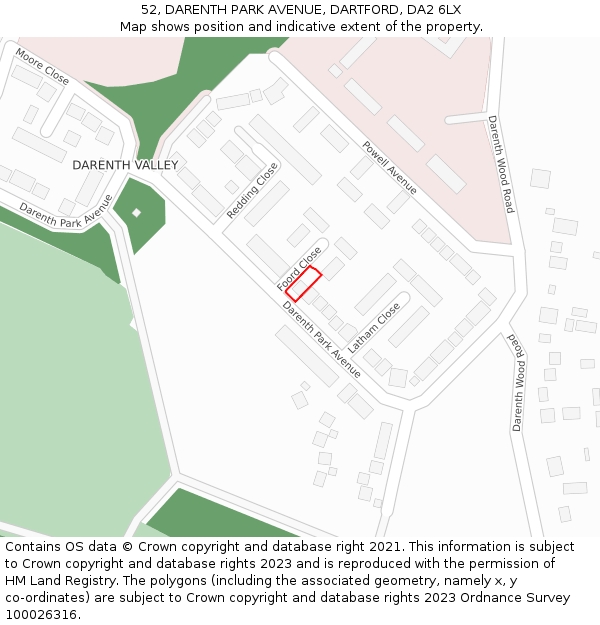 52, DARENTH PARK AVENUE, DARTFORD, DA2 6LX: Location map and indicative extent of plot