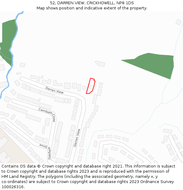 52, DARREN VIEW, CRICKHOWELL, NP8 1DS: Location map and indicative extent of plot