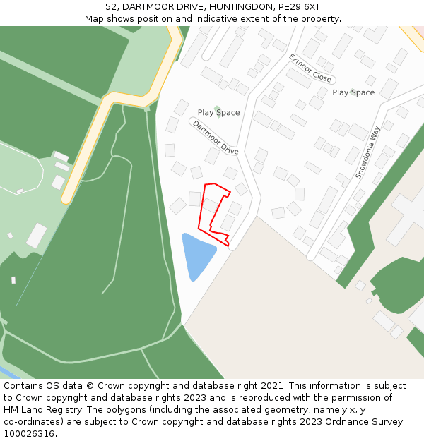 52, DARTMOOR DRIVE, HUNTINGDON, PE29 6XT: Location map and indicative extent of plot