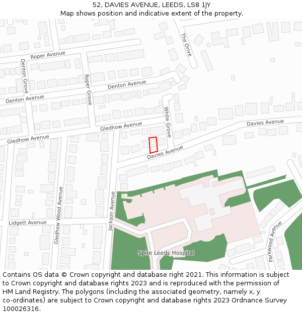 52, DAVIES AVENUE, LEEDS, LS8 1JY: Location map and indicative extent of plot