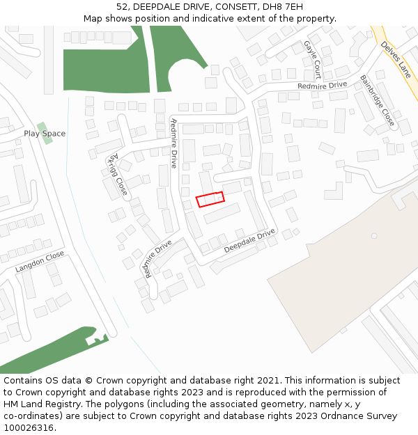 52, DEEPDALE DRIVE, CONSETT, DH8 7EH: Location map and indicative extent of plot