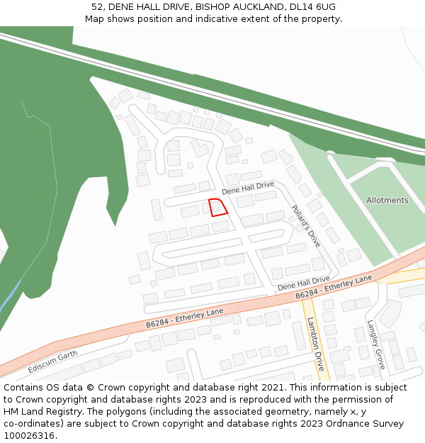 52, DENE HALL DRIVE, BISHOP AUCKLAND, DL14 6UG: Location map and indicative extent of plot