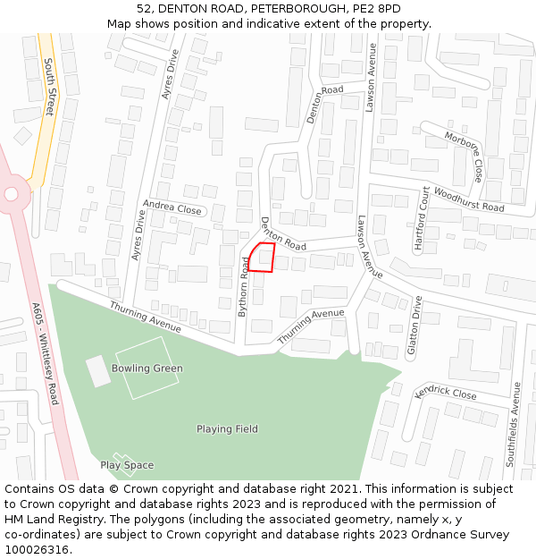 52, DENTON ROAD, PETERBOROUGH, PE2 8PD: Location map and indicative extent of plot