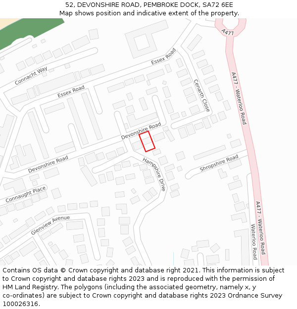 52, DEVONSHIRE ROAD, PEMBROKE DOCK, SA72 6EE: Location map and indicative extent of plot