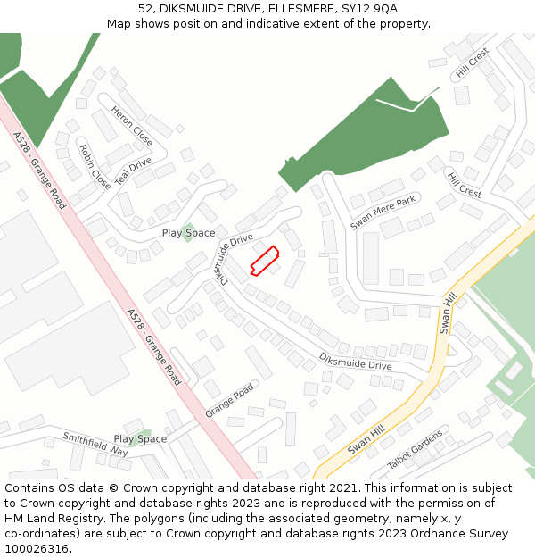 52, DIKSMUIDE DRIVE, ELLESMERE, SY12 9QA: Location map and indicative extent of plot