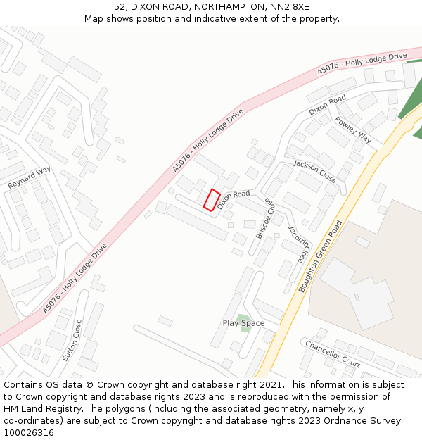 52, DIXON ROAD, NORTHAMPTON, NN2 8XE: Location map and indicative extent of plot