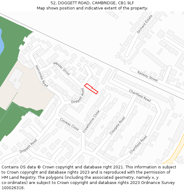 52, DOGGETT ROAD, CAMBRIDGE, CB1 9LF: Location map and indicative extent of plot