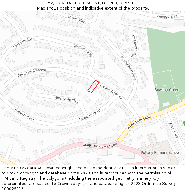 52, DOVEDALE CRESCENT, BELPER, DE56 1HJ: Location map and indicative extent of plot