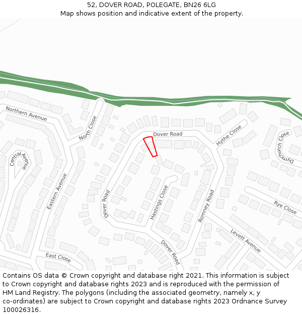 52, DOVER ROAD, POLEGATE, BN26 6LG: Location map and indicative extent of plot