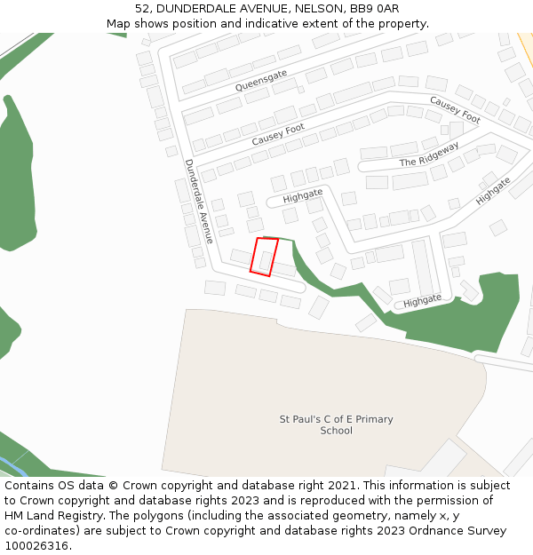 52, DUNDERDALE AVENUE, NELSON, BB9 0AR: Location map and indicative extent of plot