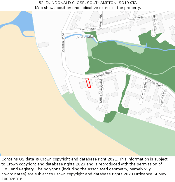 52, DUNDONALD CLOSE, SOUTHAMPTON, SO19 9TA: Location map and indicative extent of plot