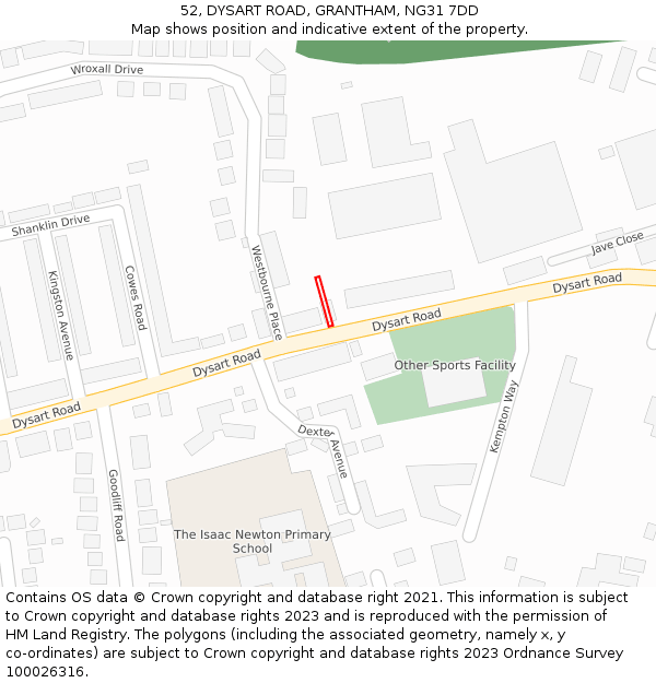 52, DYSART ROAD, GRANTHAM, NG31 7DD: Location map and indicative extent of plot