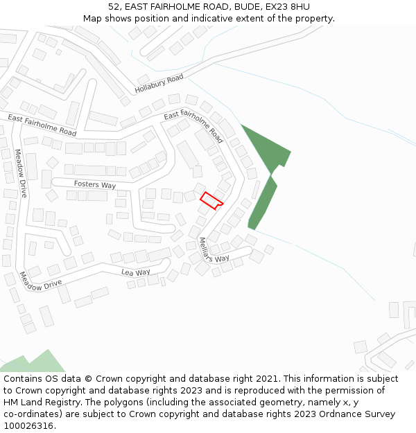 52, EAST FAIRHOLME ROAD, BUDE, EX23 8HU: Location map and indicative extent of plot
