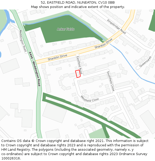 52, EASTFIELD ROAD, NUNEATON, CV10 0BB: Location map and indicative extent of plot