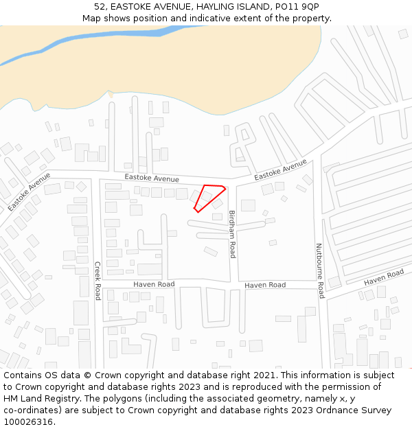 52, EASTOKE AVENUE, HAYLING ISLAND, PO11 9QP: Location map and indicative extent of plot