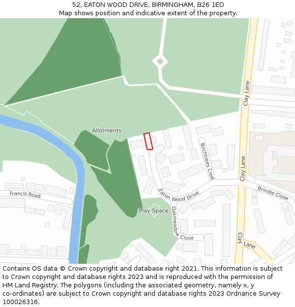 52, EATON WOOD DRIVE, BIRMINGHAM, B26 1ED: Location map and indicative extent of plot