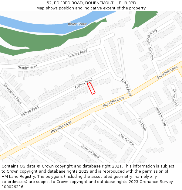 52, EDIFRED ROAD, BOURNEMOUTH, BH9 3PD: Location map and indicative extent of plot