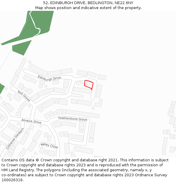 52, EDINBURGH DRIVE, BEDLINGTON, NE22 6NY: Location map and indicative extent of plot