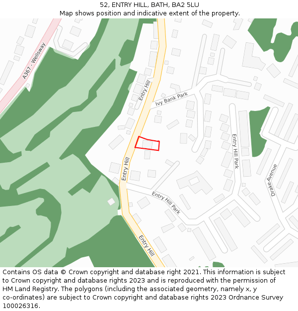 52, ENTRY HILL, BATH, BA2 5LU: Location map and indicative extent of plot
