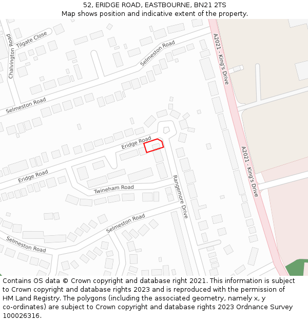 52, ERIDGE ROAD, EASTBOURNE, BN21 2TS: Location map and indicative extent of plot