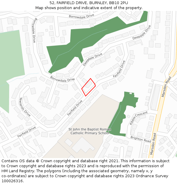 52, FAIRFIELD DRIVE, BURNLEY, BB10 2PU: Location map and indicative extent of plot
