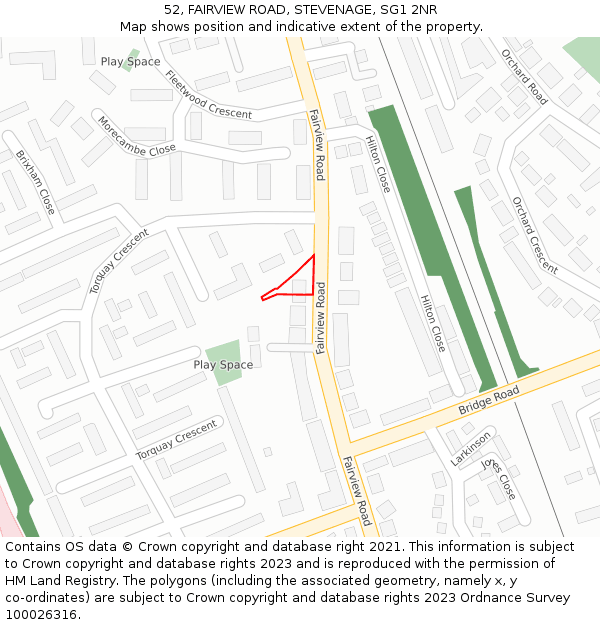 52, FAIRVIEW ROAD, STEVENAGE, SG1 2NR: Location map and indicative extent of plot