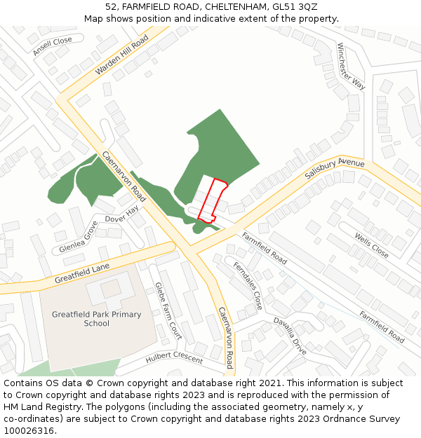 52, FARMFIELD ROAD, CHELTENHAM, GL51 3QZ: Location map and indicative extent of plot