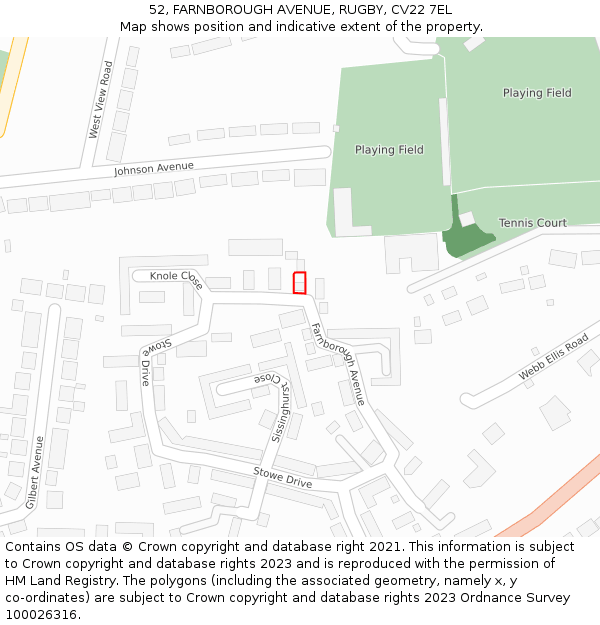 52, FARNBOROUGH AVENUE, RUGBY, CV22 7EL: Location map and indicative extent of plot