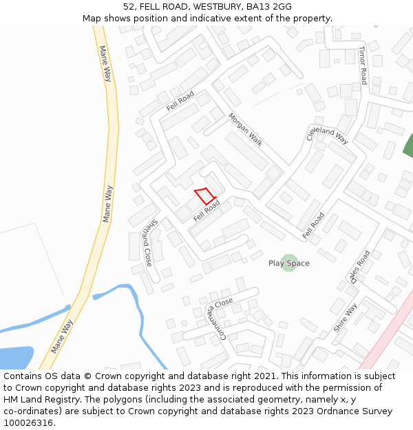 52, FELL ROAD, WESTBURY, BA13 2GG: Location map and indicative extent of plot