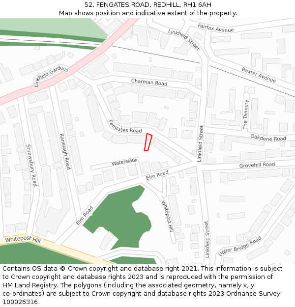 52, FENGATES ROAD, REDHILL, RH1 6AH: Location map and indicative extent of plot