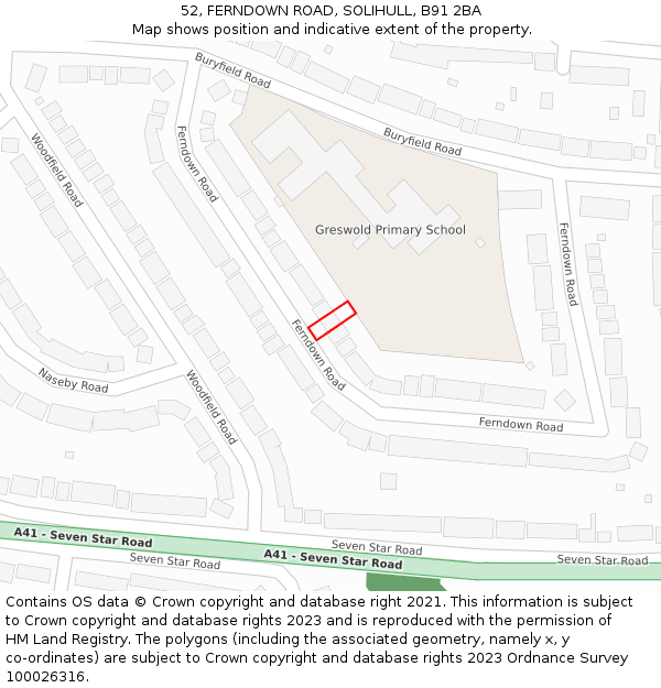 52, FERNDOWN ROAD, SOLIHULL, B91 2BA: Location map and indicative extent of plot