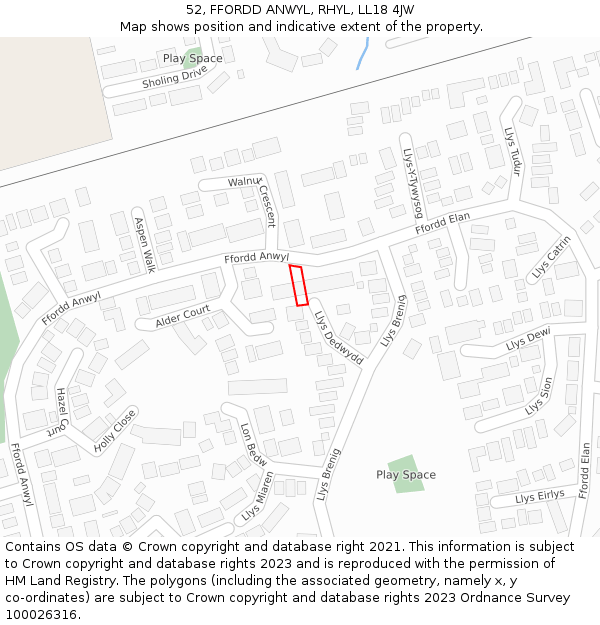 52, FFORDD ANWYL, RHYL, LL18 4JW: Location map and indicative extent of plot