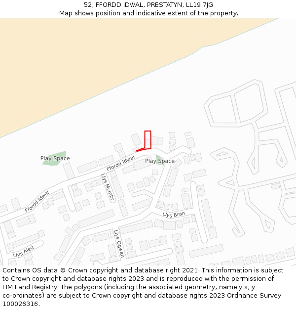 52, FFORDD IDWAL, PRESTATYN, LL19 7JG: Location map and indicative extent of plot