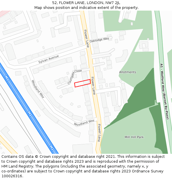 52, FLOWER LANE, LONDON, NW7 2JL: Location map and indicative extent of plot
