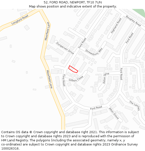 52, FORD ROAD, NEWPORT, TF10 7UN: Location map and indicative extent of plot