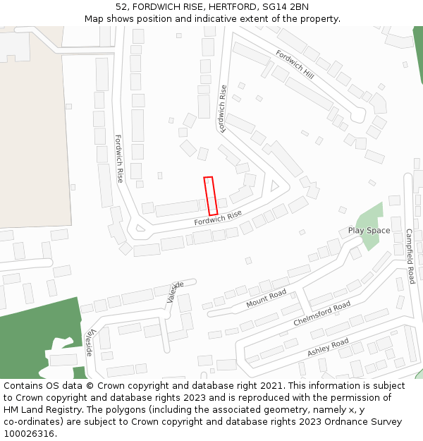 52, FORDWICH RISE, HERTFORD, SG14 2BN: Location map and indicative extent of plot