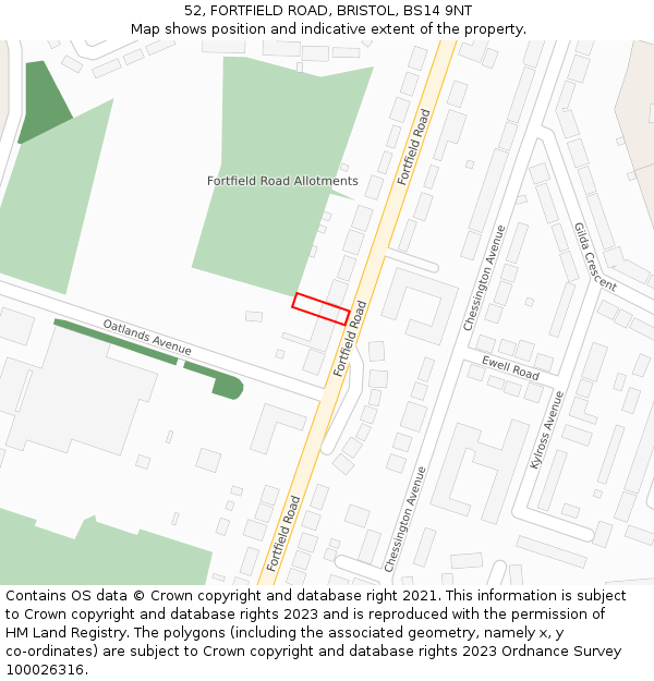 52, FORTFIELD ROAD, BRISTOL, BS14 9NT: Location map and indicative extent of plot