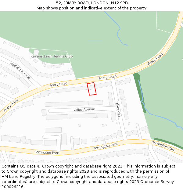 52, FRIARY ROAD, LONDON, N12 9PB: Location map and indicative extent of plot