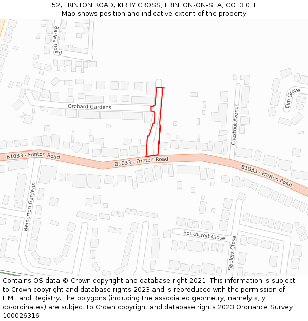 52, FRINTON ROAD, KIRBY CROSS, FRINTON-ON-SEA, CO13 0LE: Location map and indicative extent of plot