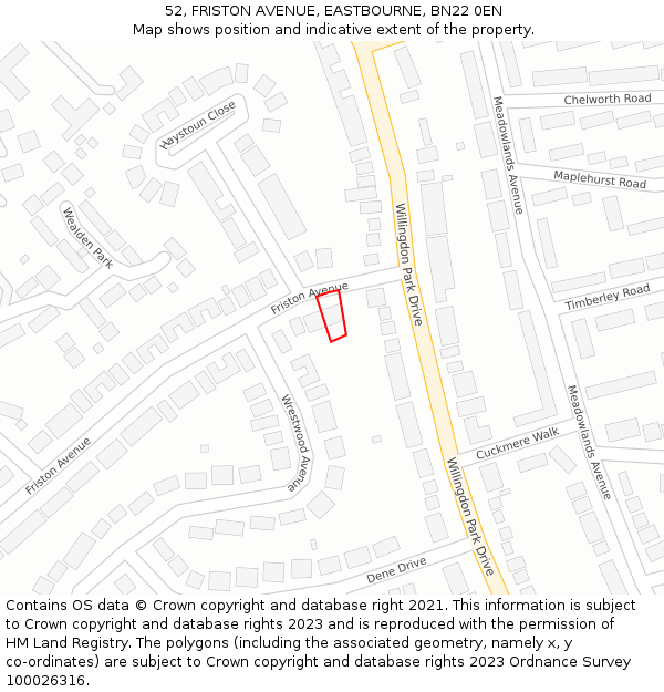 52, FRISTON AVENUE, EASTBOURNE, BN22 0EN: Location map and indicative extent of plot