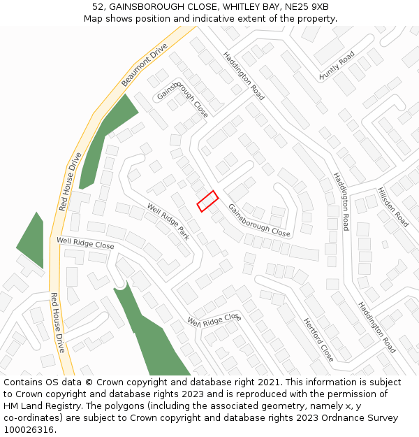 52, GAINSBOROUGH CLOSE, WHITLEY BAY, NE25 9XB: Location map and indicative extent of plot