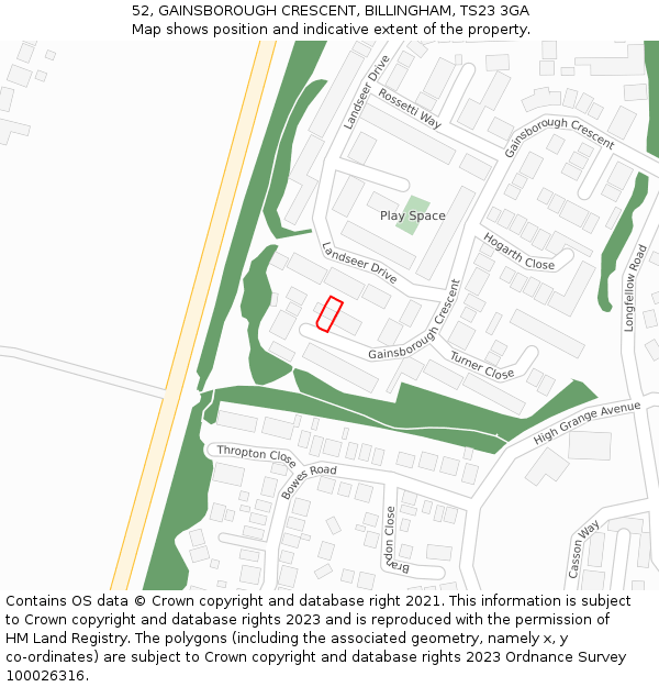 52, GAINSBOROUGH CRESCENT, BILLINGHAM, TS23 3GA: Location map and indicative extent of plot