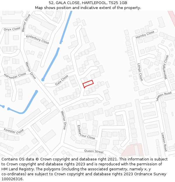 52, GALA CLOSE, HARTLEPOOL, TS25 1GB: Location map and indicative extent of plot