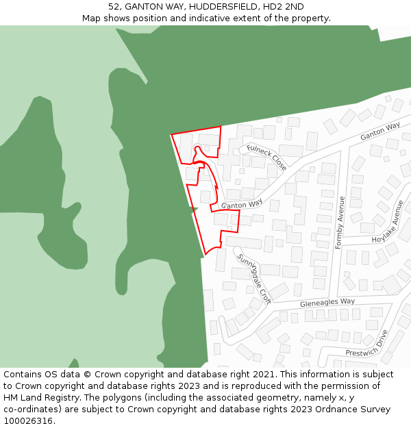 52, GANTON WAY, HUDDERSFIELD, HD2 2ND: Location map and indicative extent of plot