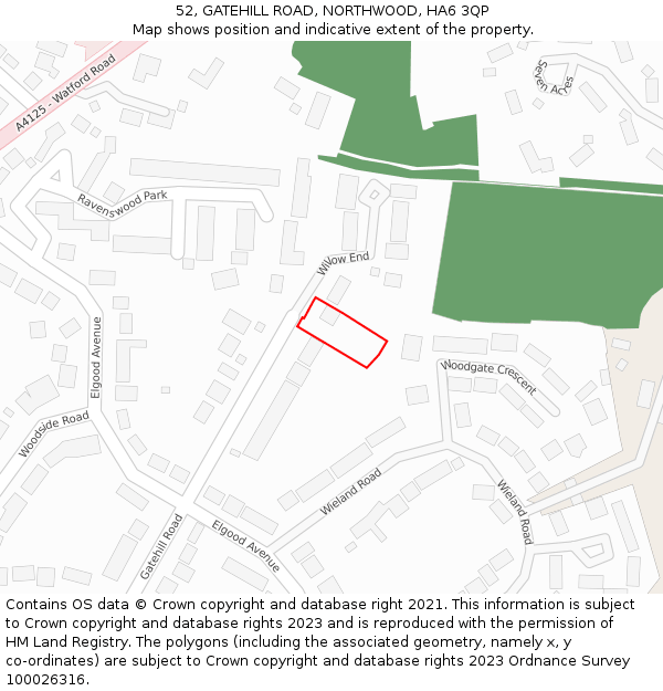 52, GATEHILL ROAD, NORTHWOOD, HA6 3QP: Location map and indicative extent of plot